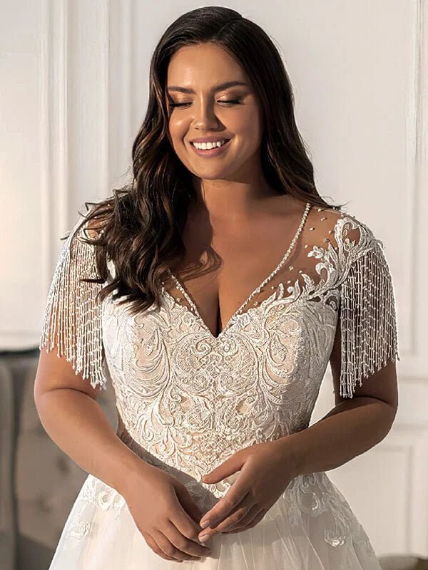 Robe de Mariée Grande Taille avec Frange – Image 3