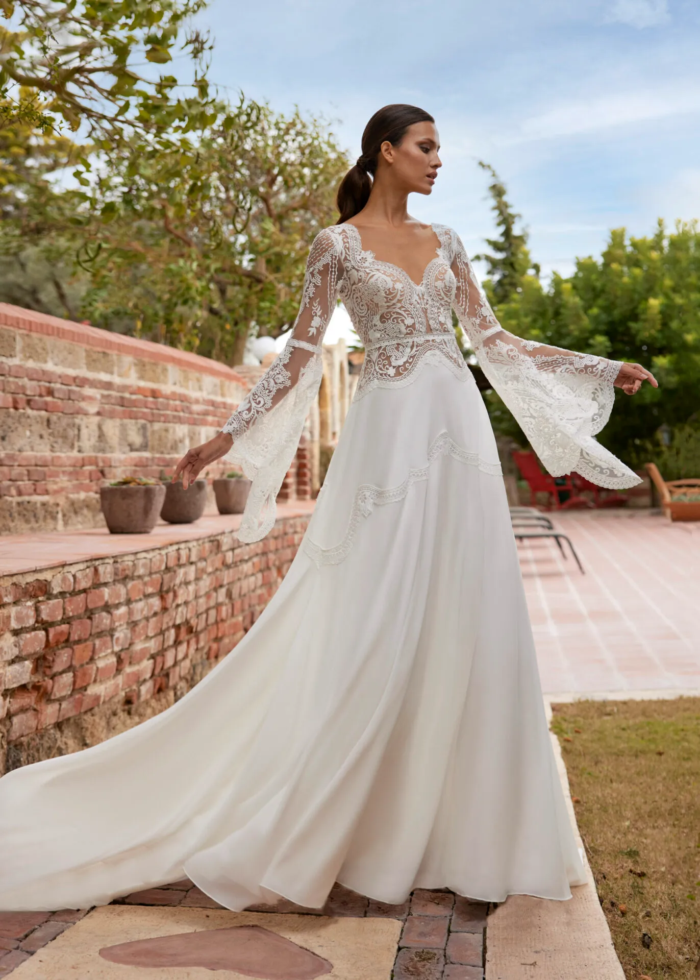 Robe de Mariée avec Manche Longue en Dentelle