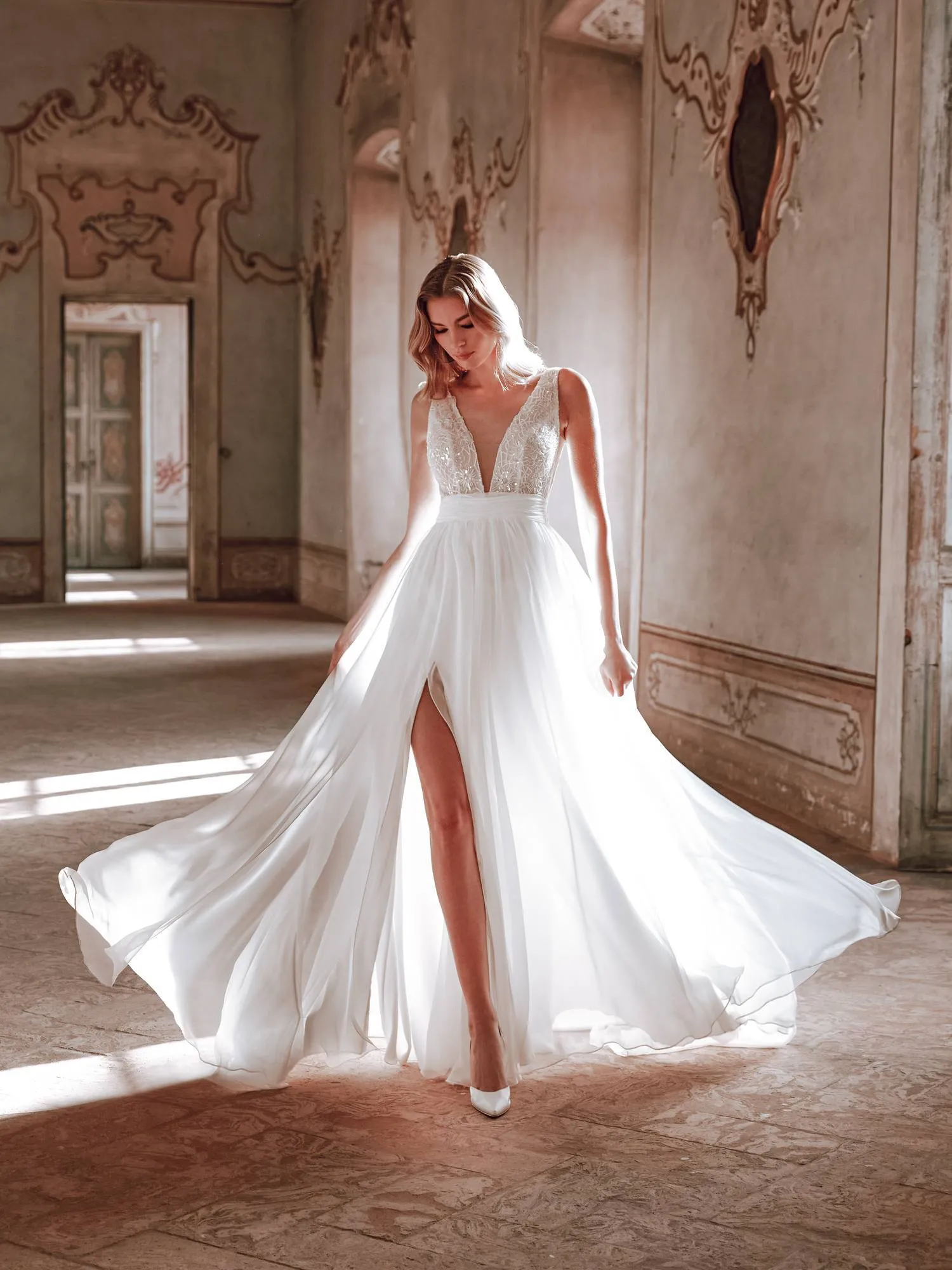 Robe De Mariée Paillettes Mousseline Fendue
