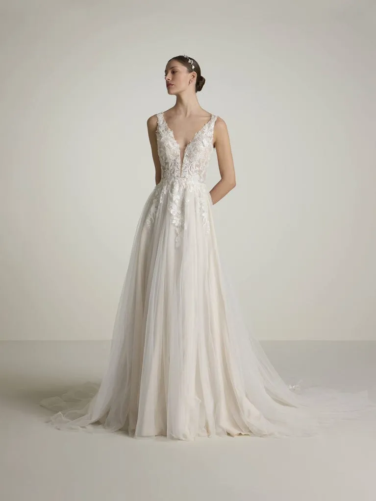 Robe de Mariée Coupe A-line Avec Bretelles