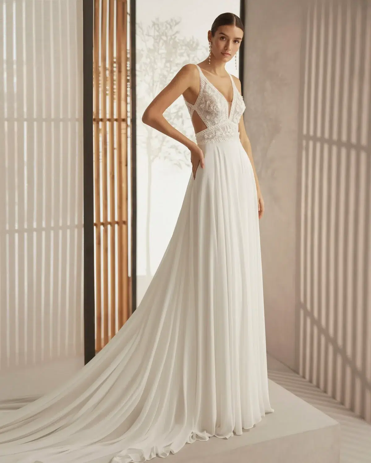 Robe de Mariée Coupe Droite en Crêpe Georgette
