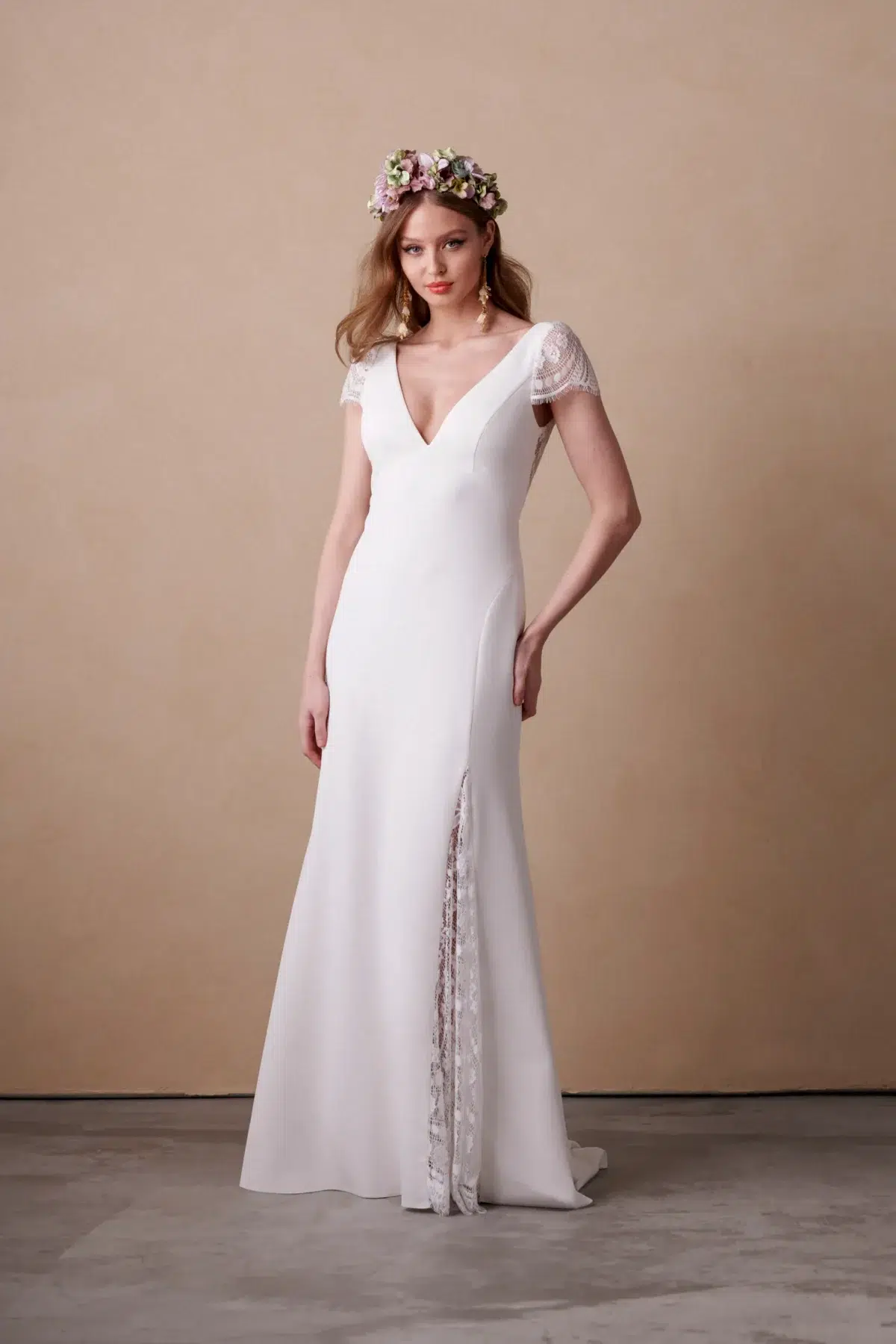 Robe de Mariée Fendue avec Dos en Dentelle Transparent