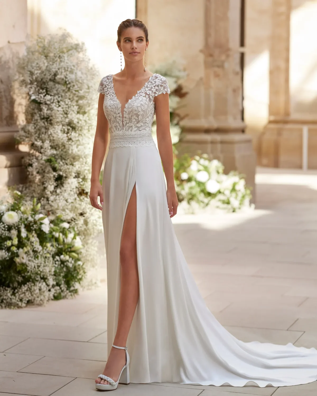 Robe de Mariée Longue en Crêpe Extensible