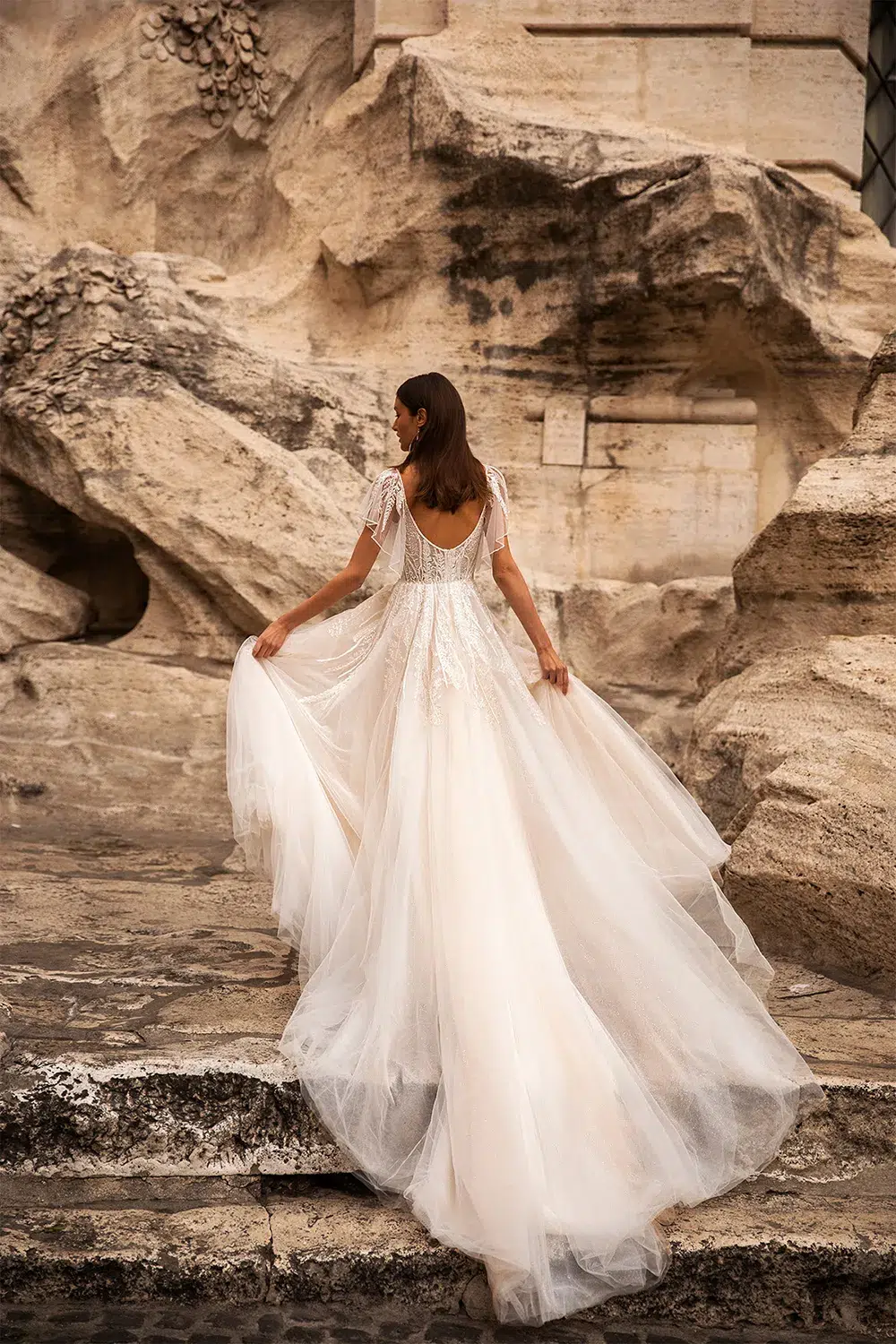 Robe de Mariée Pailletée et Couleur Blush – Image 2