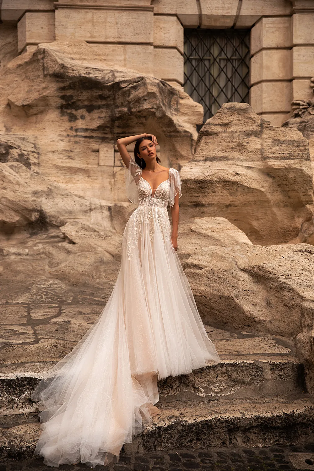 Robe de Mariée Pailletée et Couleur Blush – Image 5