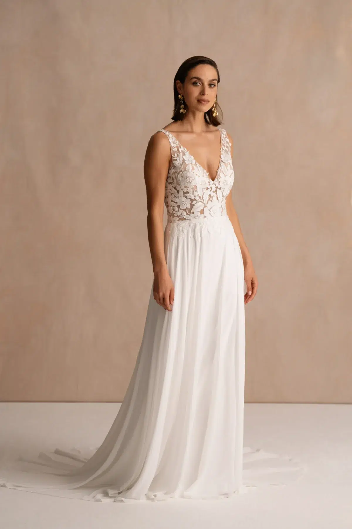 Robe de Mariée Romantique avec Jupe en Tulle Fluide
