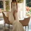 Robe de Mariée Trapèze à Bretelles en Dentelle 3D