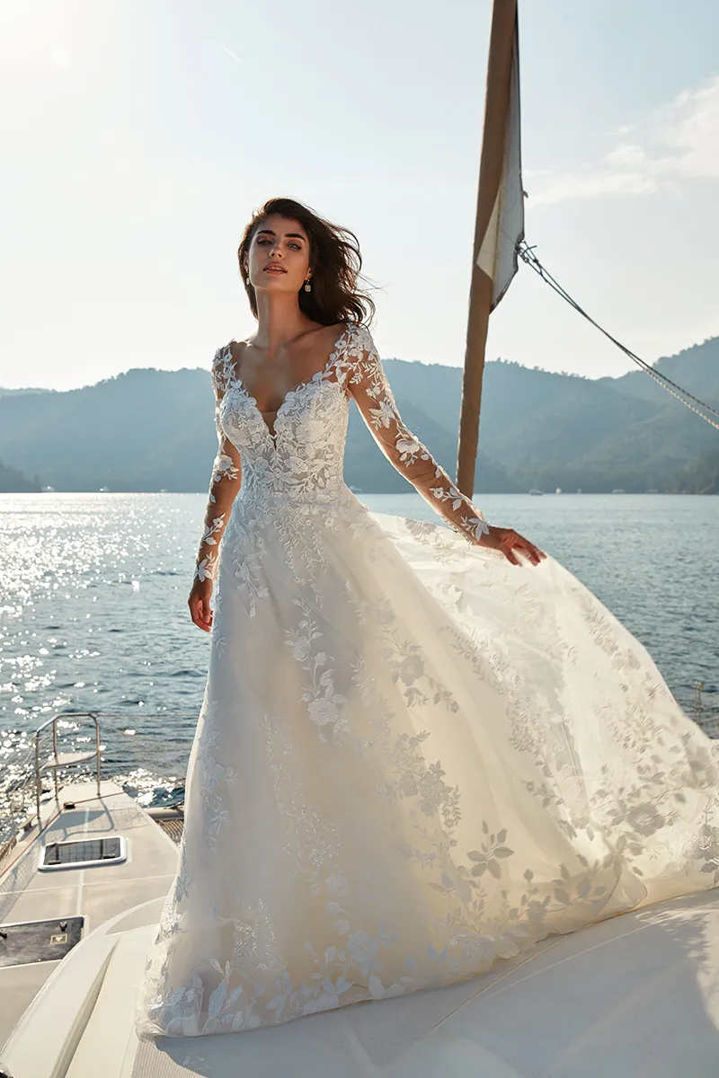 Robe de Mariée avec Manches Longues en Dentelle