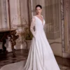 Robe A-line en Satin avec Décolleté Plongeant