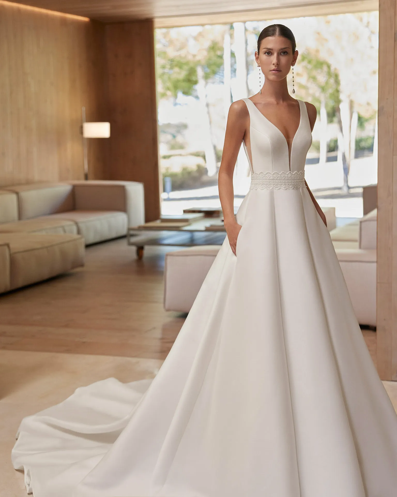 Robe de Mariée A-line en Tissu avec Dentelle