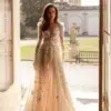 Robe de Mariée Bohème Agrémentées Dentelle Florale et de Fleurs 3D