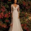 Robe de Mariée Décolleté en V et Manches Trois-Quarts