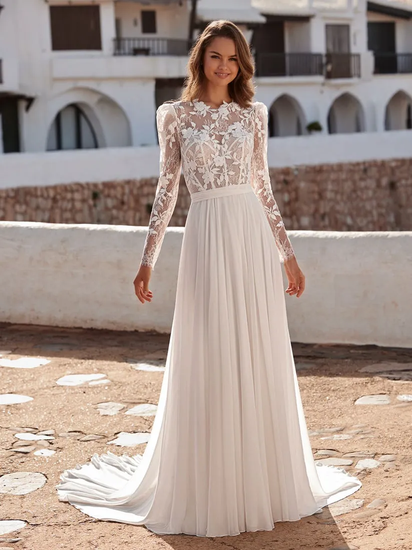 Robe de Mariée Dentelle à Motifs Floraux