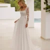 Robe de Mariée Droite en Georgette avec Bustier en Dentelle Perlée