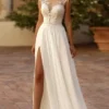 Robe de Mariée Fendue avec Motifs Floraux