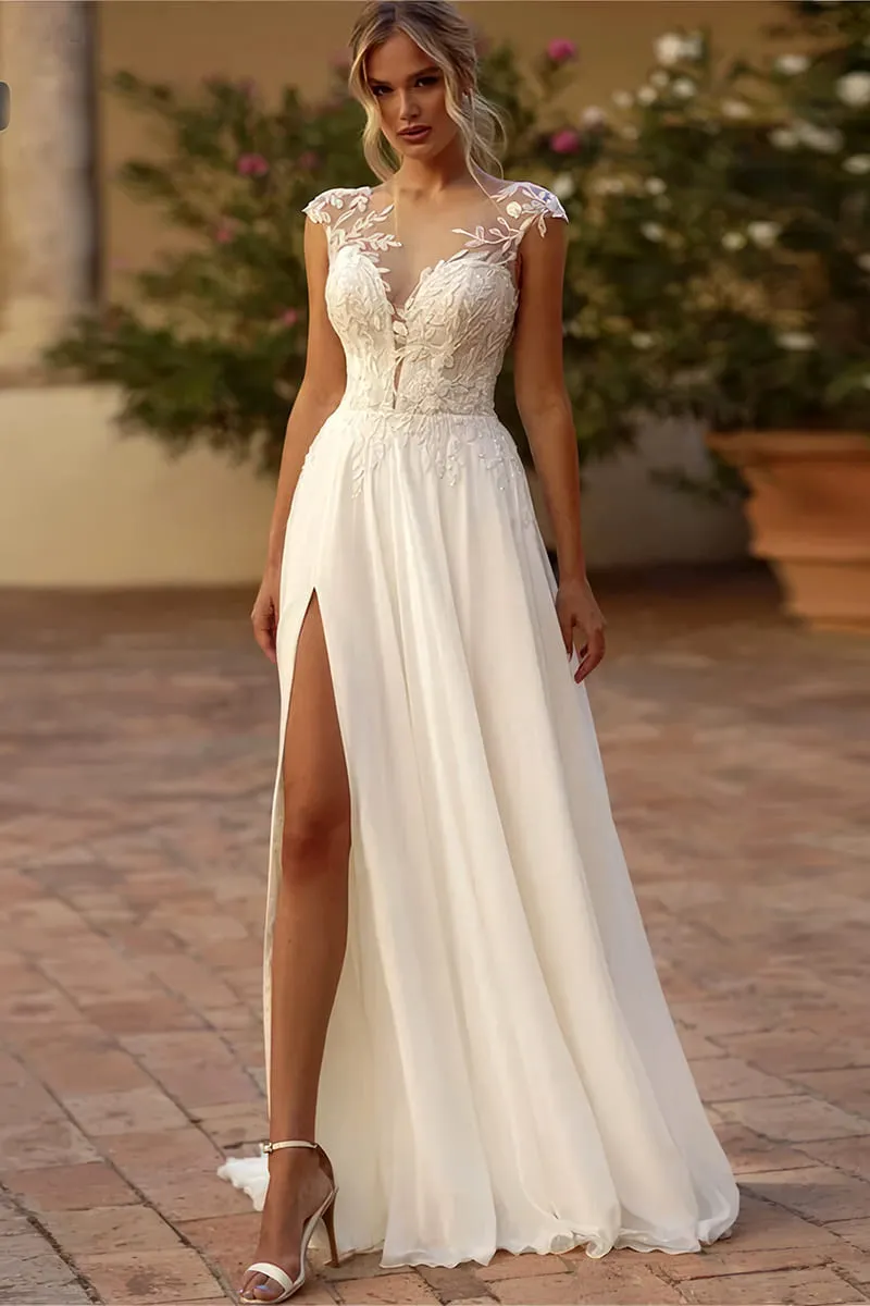 Robe de Mariée Fendue avec Motifs Floraux