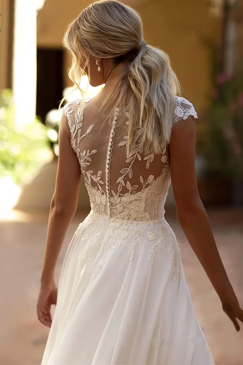 Robe de Mariée Fendue avec Motifs Floraux – Image 3