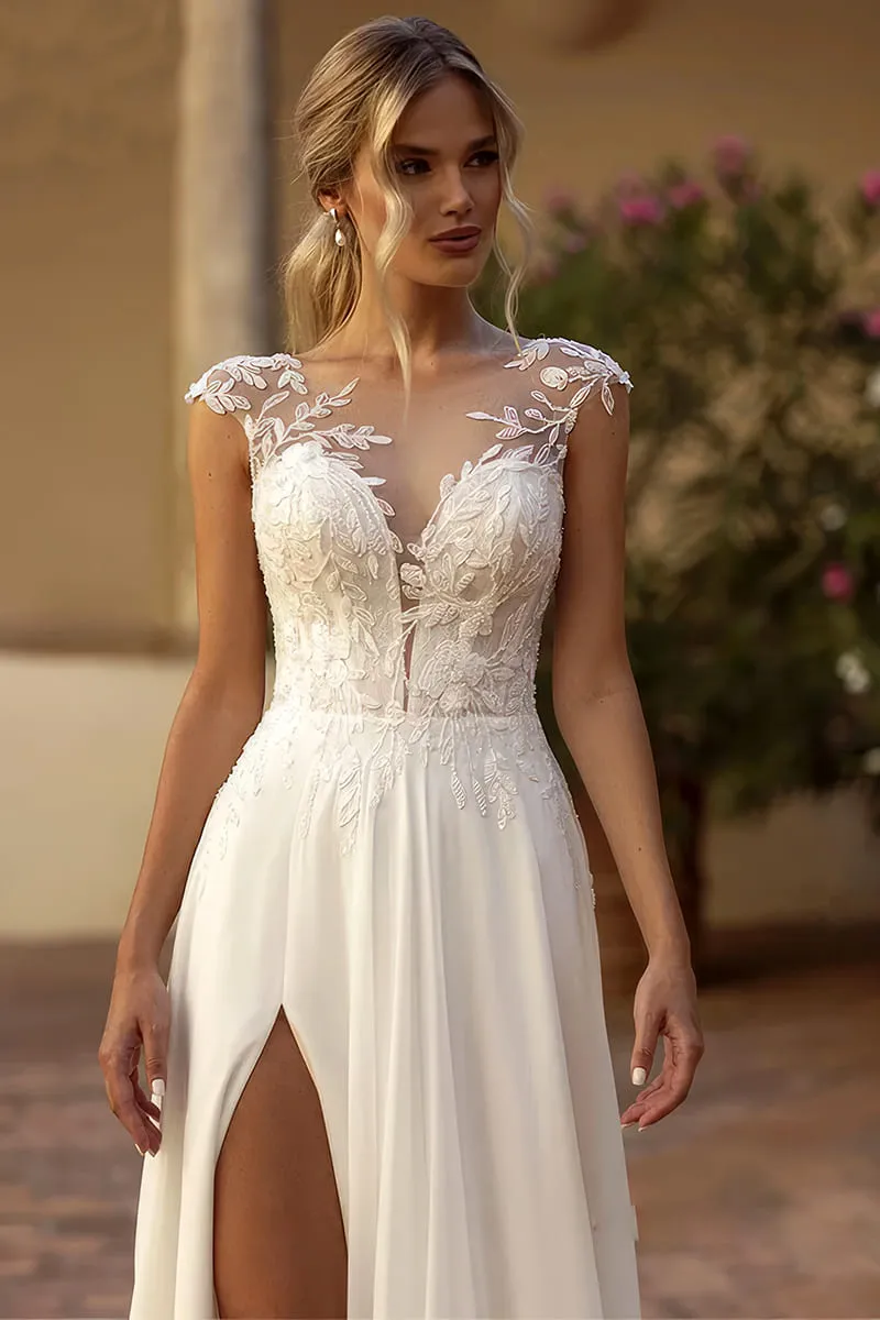 Robe de Mariée Fendue avec Motifs Floraux – Image 4