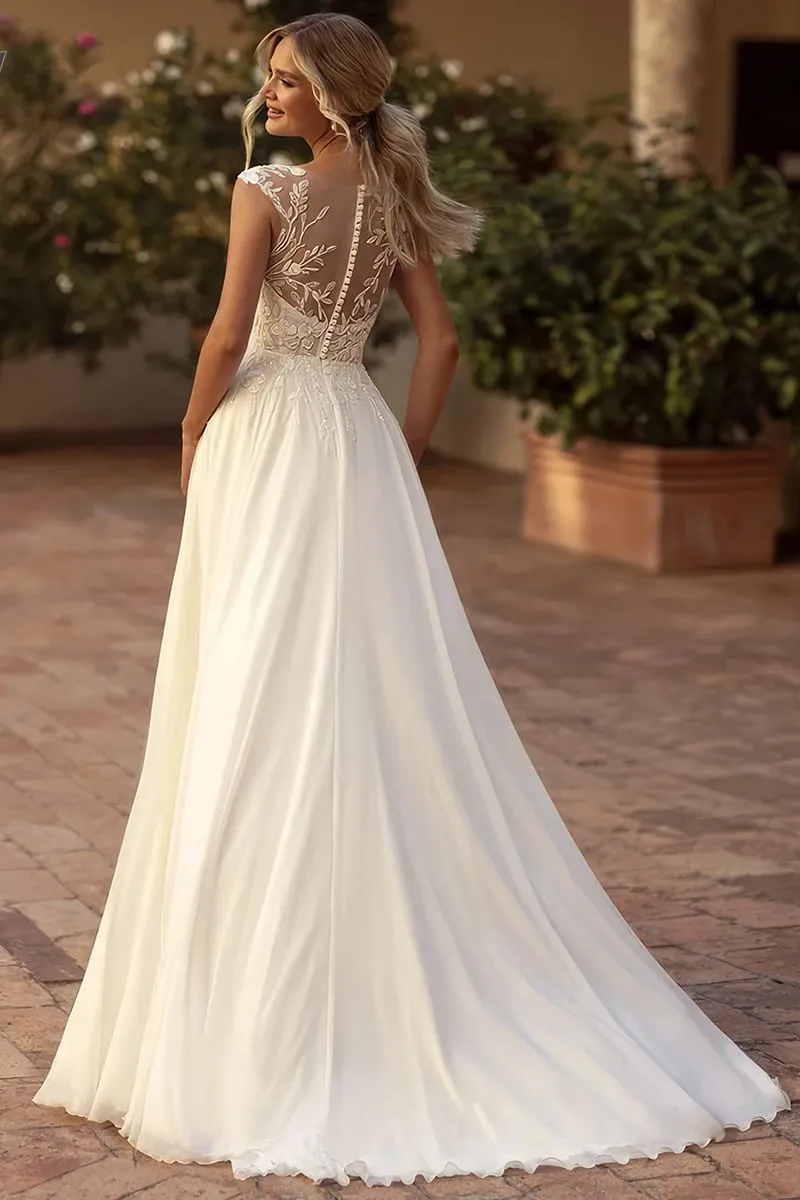 Robe de Mariée Fendue avec Motifs Floraux – Image 2
