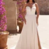 Robe de Mariée Grande Taille Bustier avec Fente 