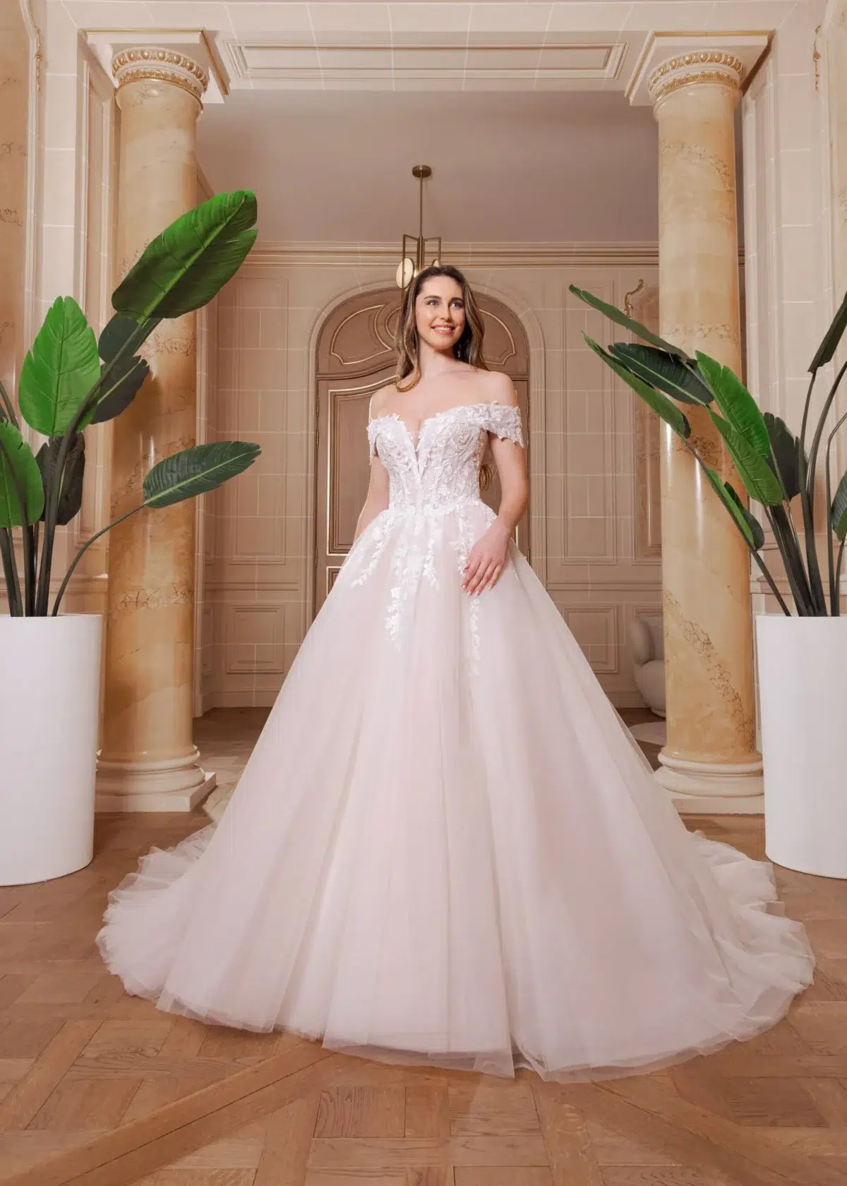 Robe de Mariée Princesse à Manches Bateau