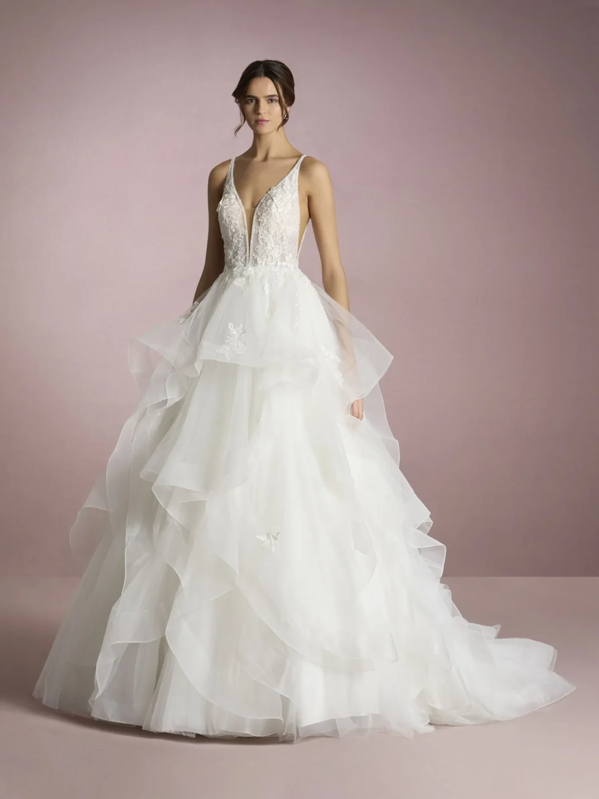 Robe de Mariée Princesse avec Décolleté en V