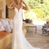 Robe de Mariée Sirène Décolleté en V et d’un Dos Ouvert
