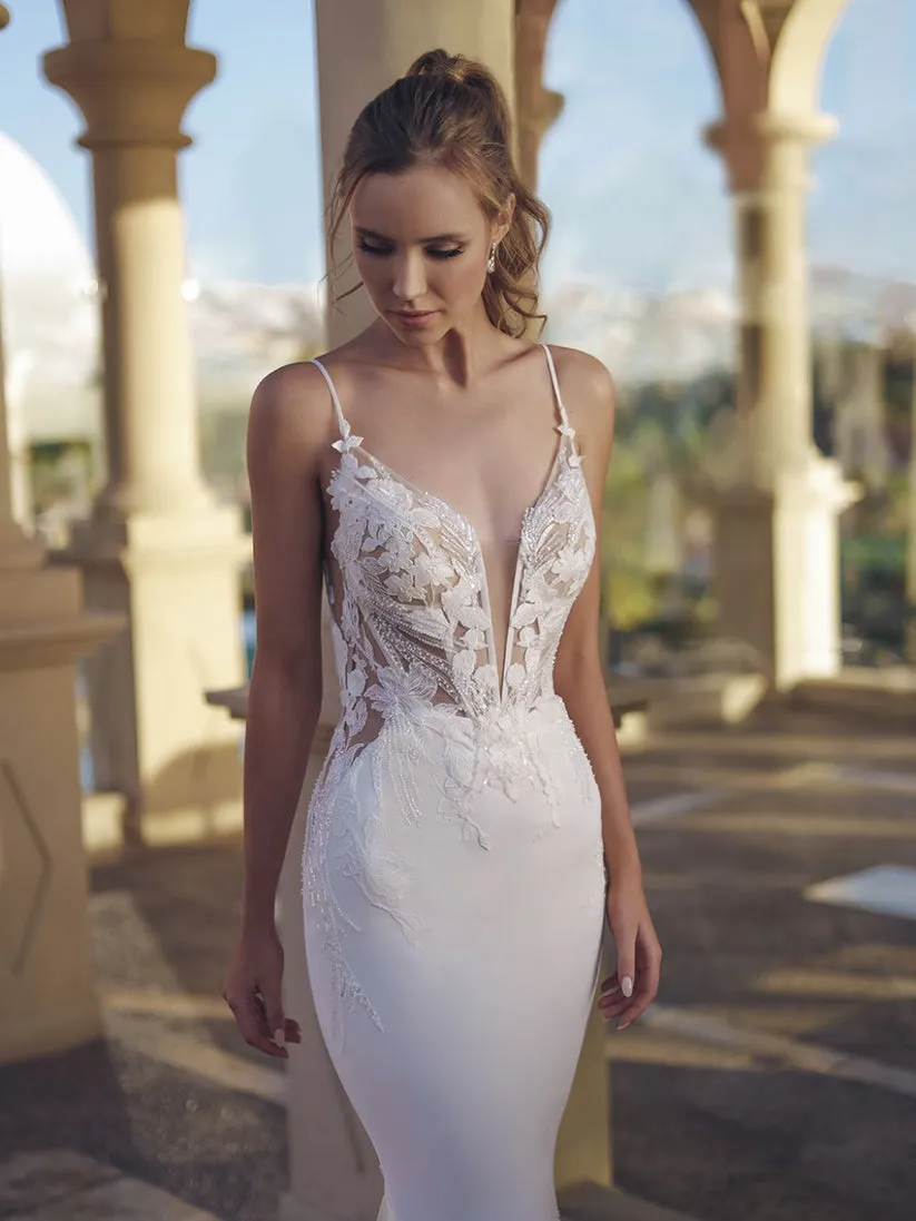Robe de Mariée Sirène avec Haut en Dentelle Recouvert de Perles – Image 3