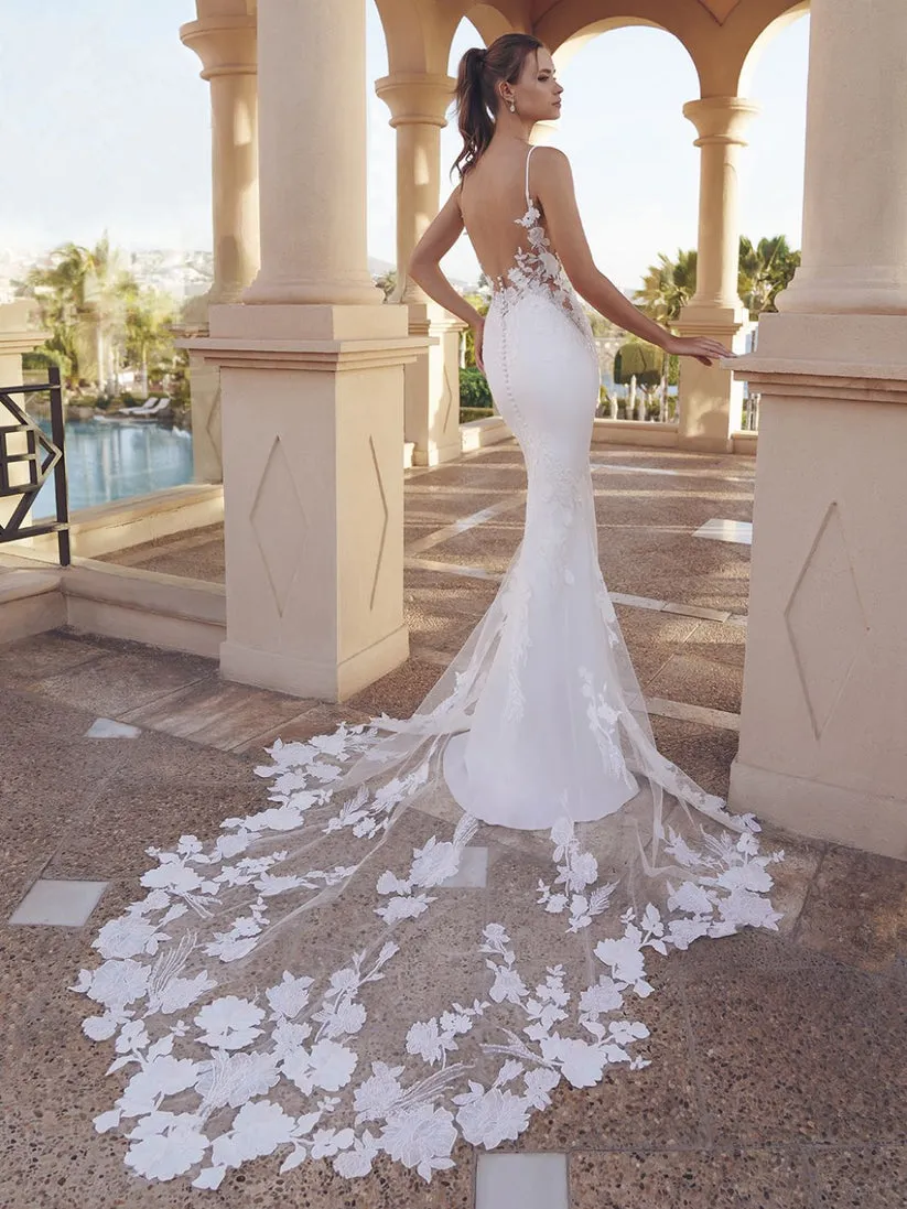 Robe de Mariée Sirène avec Haut en Dentelle Recouvert de Perles – Image 2