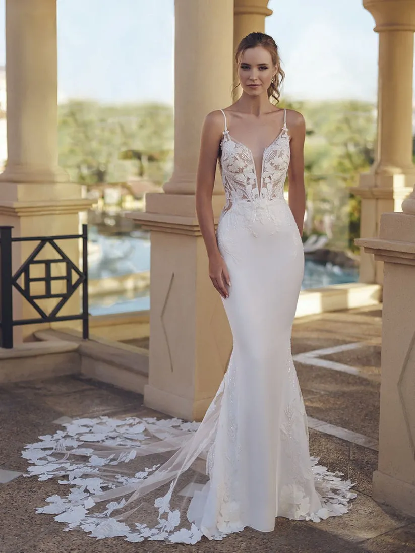 Robe de Mariée Sirène avec Haut en Dentelle Recouvert de Perles – Image 4