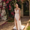 Robe de Mariée Sirène en Mousseline avec Dentelle et Fente