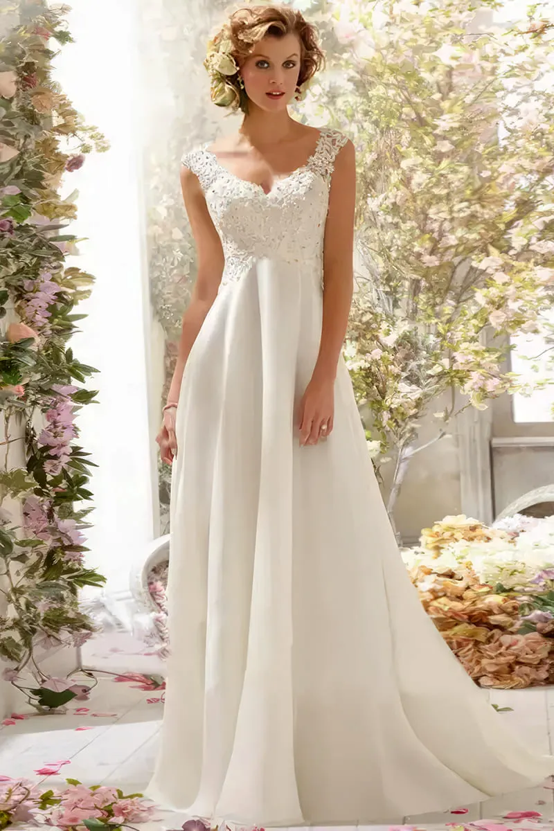 Robe de Mariée avec col V en Dentelle