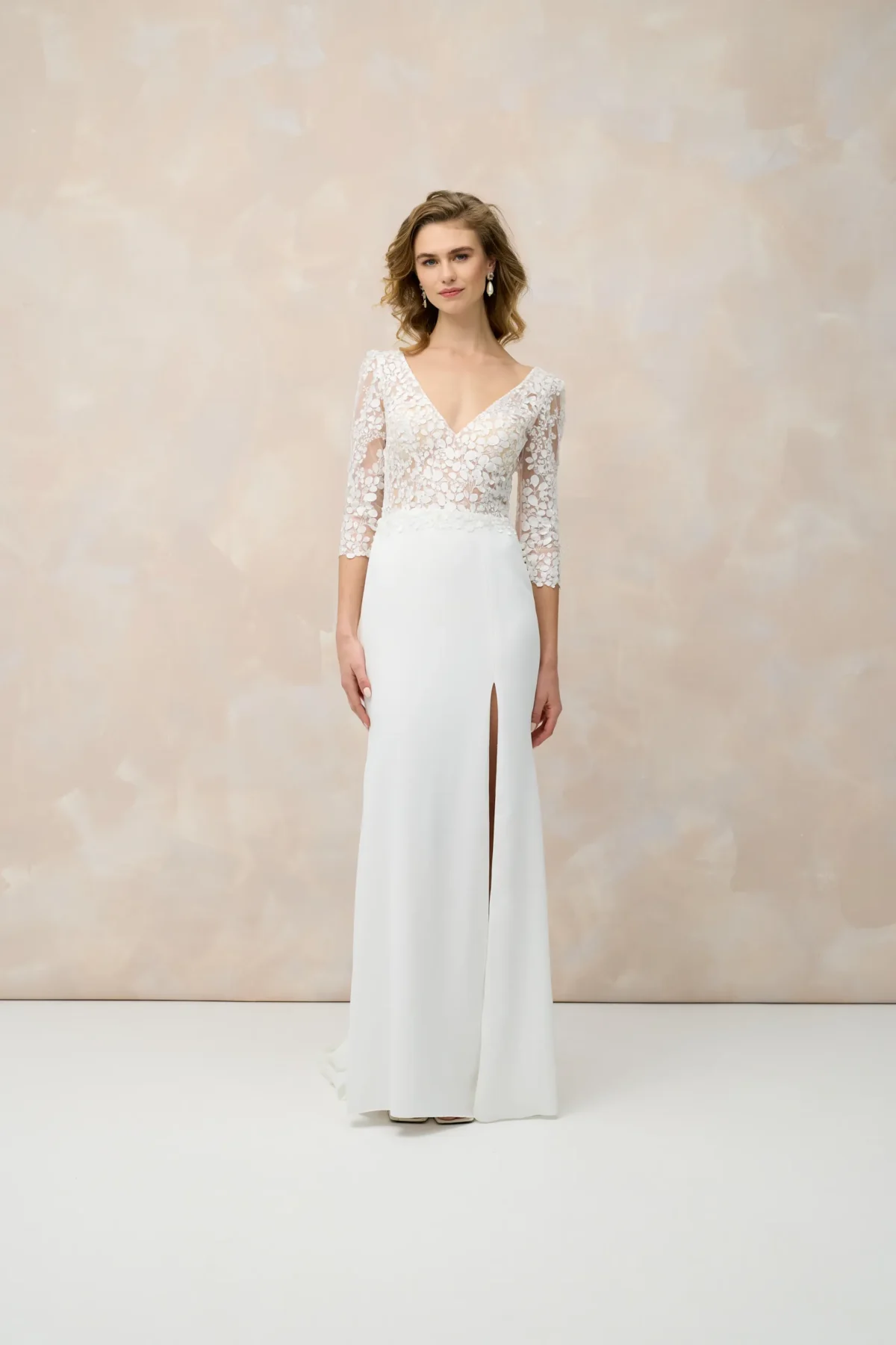 Robe de Mariée en Crêpe et Dentelle Florale