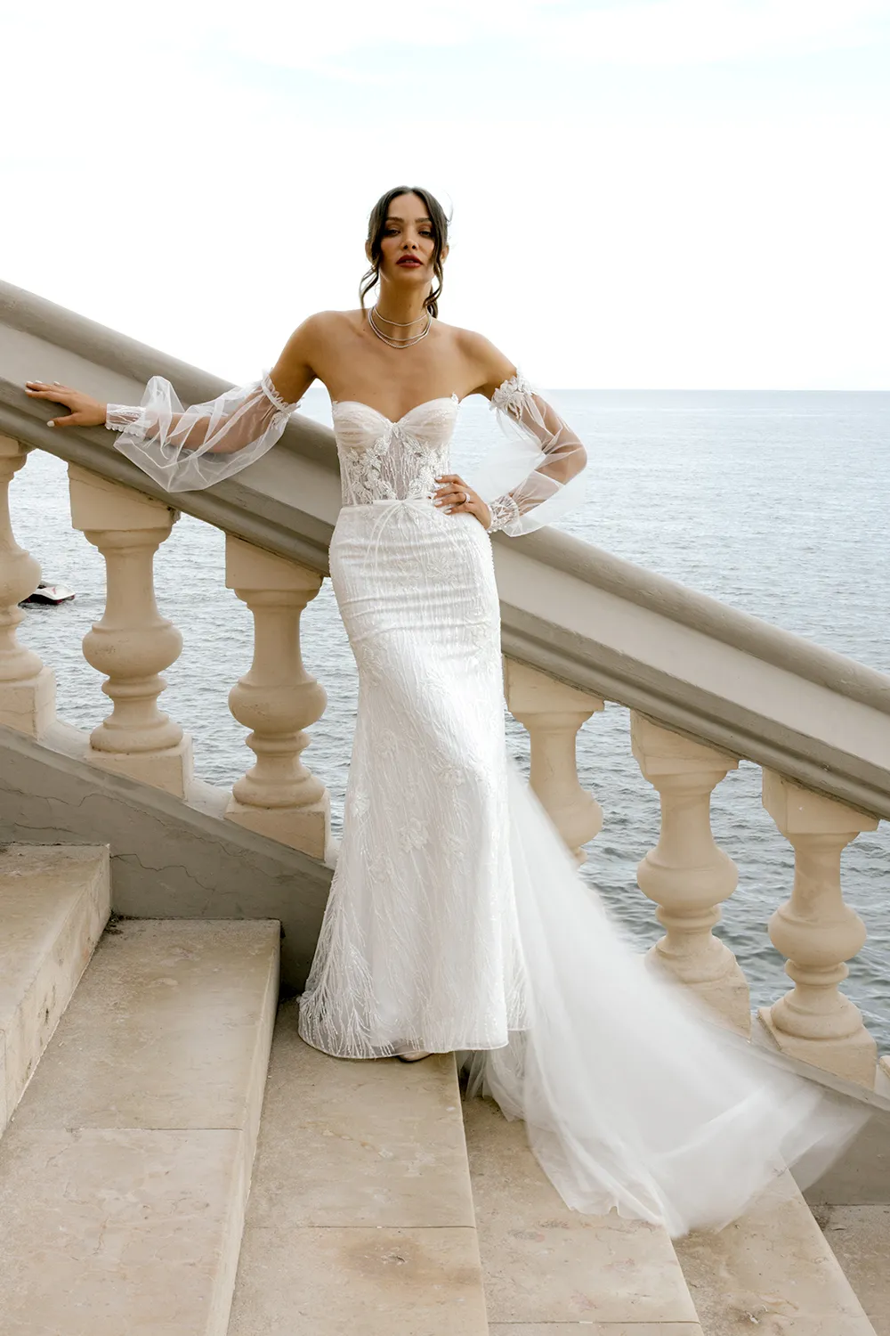 Robe de mariée avec manches ballons amovibles