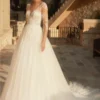 Robe de mariée manches longues en dentelle transparente